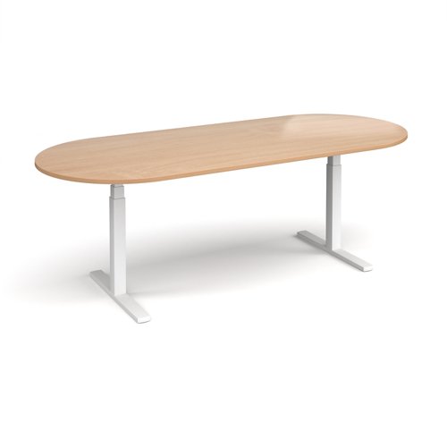 Elev8 Touch radial end boardroom table 2400mm x 1000mm - white frame, beech top