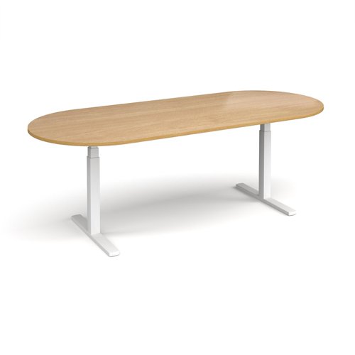Elev8 Touch radial end boardroom table 2400mm x 1000mm - white frame, oak top Boardroom Tables EVTBT24-WH-O