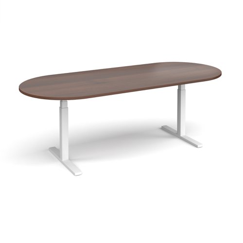 Elev8 Touch radial end boardroom table 2400mm x 1000mm - white frame, walnut top (Made-to-order 4 - 6 week lead time)