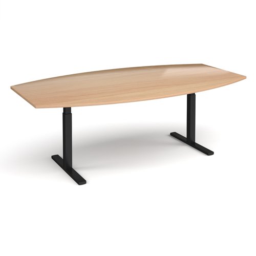 Elev8 Touch radial boardroom table 2400mm x 800/1300mm - black frame, beech top Boardroom Tables EVTBT24R-K-B