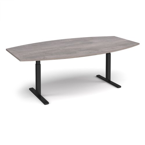 Elev8 Touch radial boardroom table 2400mm x 800/1300mm - black frame, grey oak top