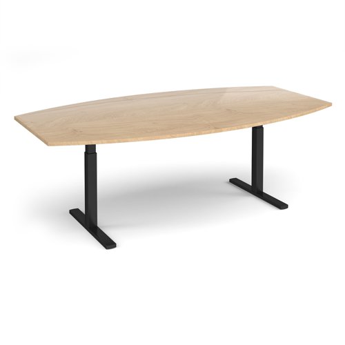 Elev8 Touch radial boardroom table 2400mm x 800/1300mm - black frame, kendal oak top