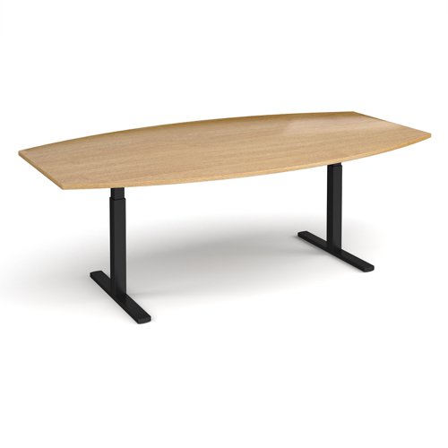 Elev8 Touch radial boardroom table 2400mm x 800/1300mm - black frame, oak top