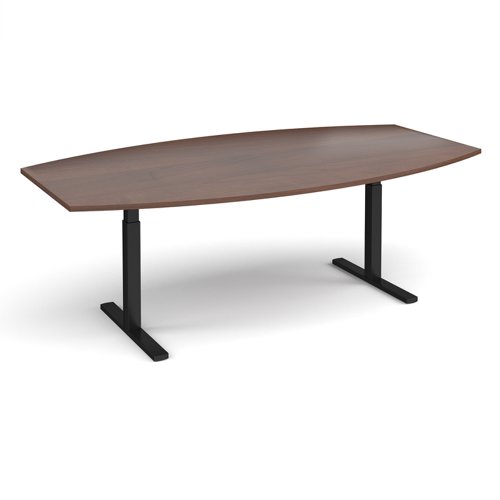 Elev8 Touch radial boardroom table 2400mm x 800/1300mm - black frame, walnut top (Made-to-order 4 - 6 week lead time)