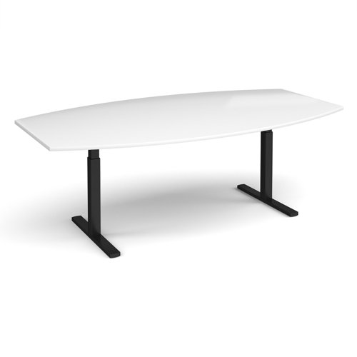 Elev8 Touch radial boardroom table 2400mm x 800/1300mm - black frame, white top