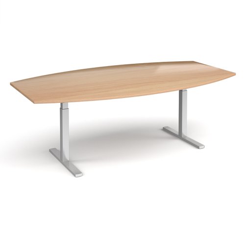 Elev8 Touch radial boardroom table 2400mm x 800/1300mm - silver frame, beech top EVTBT24R-S-B Buy online at Office 5Star or contact us Tel 01594 810081 for assistance