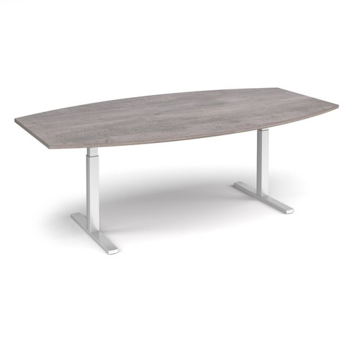 Elev8 Touch radial boardroom table 2400mm x 800/1300mm - silver frame, grey oak top