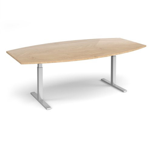Elev8 Touch radial boardroom table 2400mm x 800/1300mm - silver frame, kendal oak top