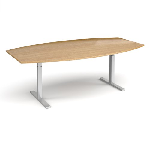 Elev8 Touch radial boardroom table 2400mm x 800/1300mm - silver frame, oak top