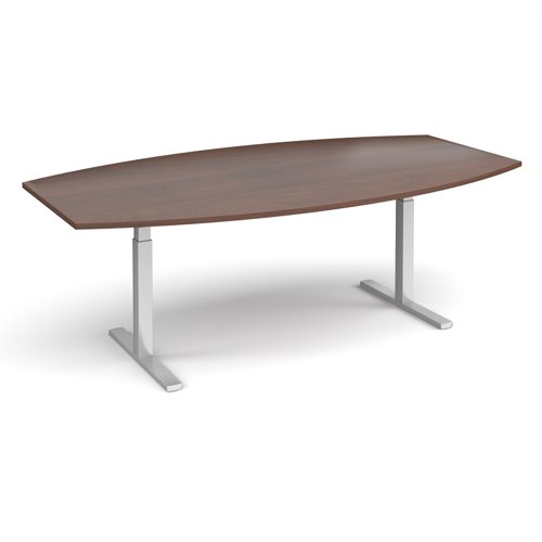 Elev8 Touch radial boardroom table 2400mm x 800/1300mm - silver frame, walnut top