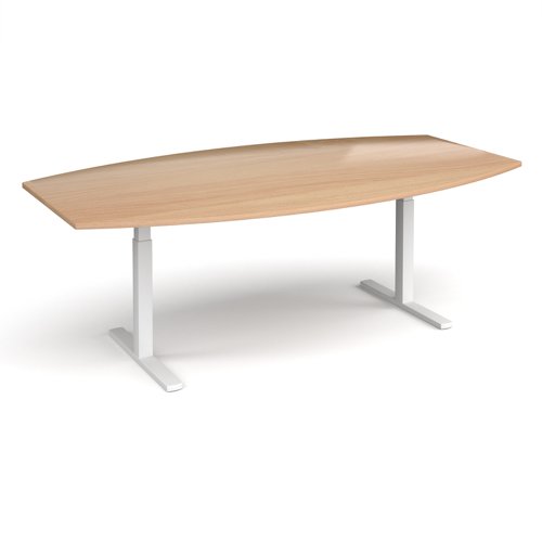 Elev8 Touch radial boardroom table 2400mm x 800/1300mm - white frame, beech top