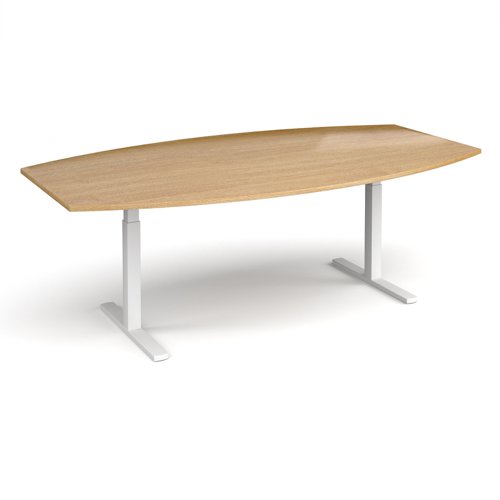 Elev8 Touch radial boardroom table 2400mm x 800/1300mm - white frame, oak top