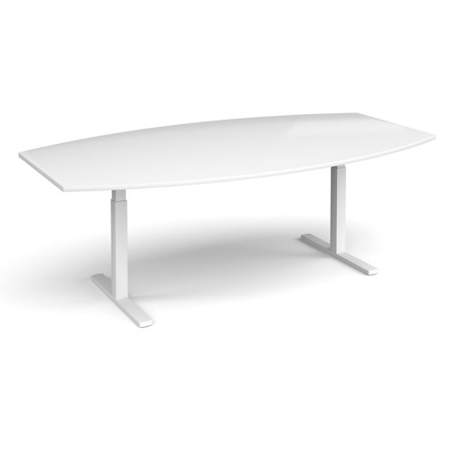 Elev8 Touch radial boardroom table 2400mm x 800/1300mm - white frame, white top