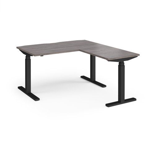 Elev8 Touch sit-stand desk 1400mm x 800mm with 800mm return desk - black frame, grey oak top