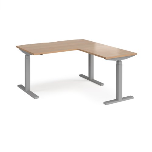 Elev8 Touch sit-stand desk 1400mm x 800mm with 800mm return desk - silver frame and beech top