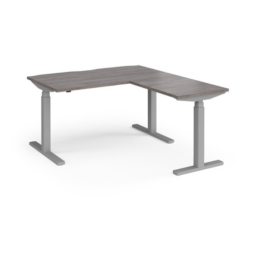 Elev8 Touch sit-stand desk 1400mm x 800mm with 800mm return desk - silver frame, grey oak top