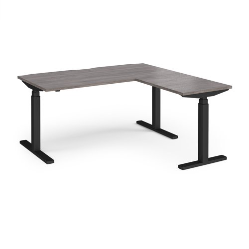 Elev8 Touch sit-stand desk 1600mm x 800mm with 800mm return desk - black frame, grey oak top