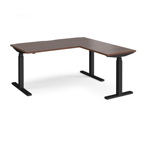 Elev8 Touch sit-stand desk 1600mm x 800mm with 800mm return desk - black frame and walnut top