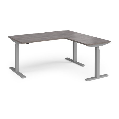 Elev8 Touch sit-stand desk 1600mm x 800mm with 800mm return desk - silver frame, grey oak top
