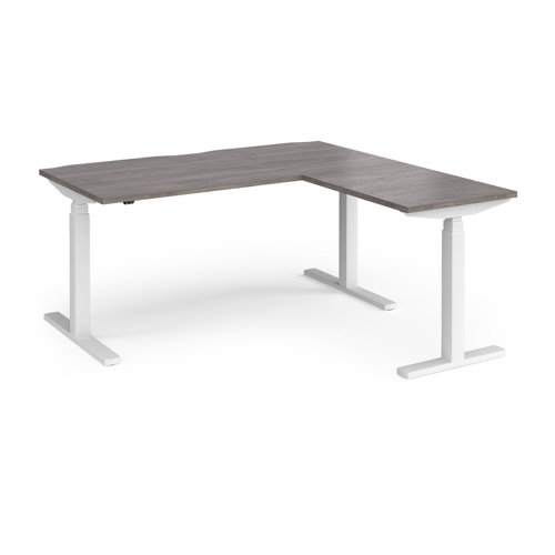 Elev8 Touch sit-stand desk 1600mm x 800mm with 800mm return desk - white frame, grey oak top