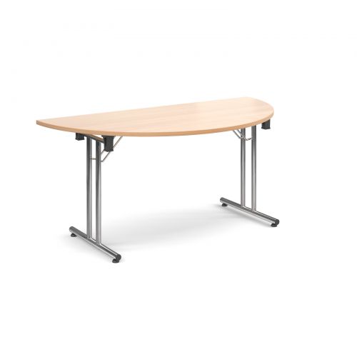 Semi-Circular Folding Leg Table 1600x800mm Chrome Legs/Beech Top SFL1600S-C-B