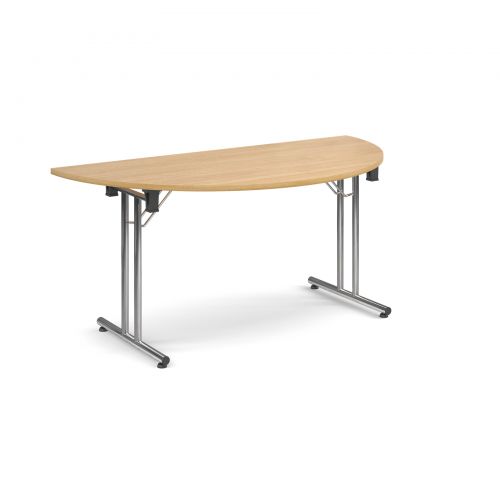 Semi-Circular Folding Leg Table 1600x800mm Chrome Legs/Oak Top SFL1600S-C-O