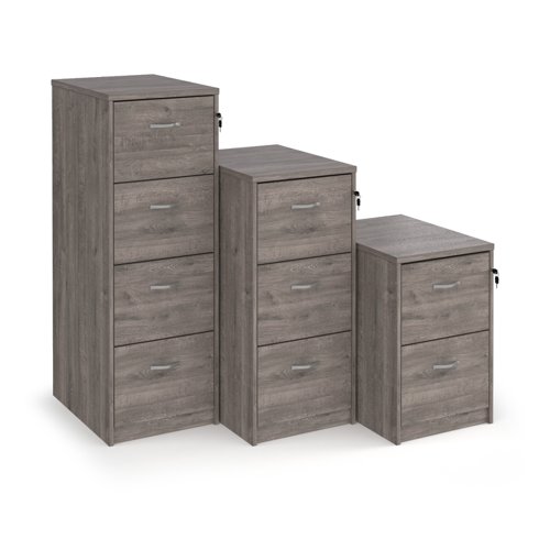 Wooden 4 drawer filing cabinet with silver handles 1360mm high - grey oak LF4GO Buy online at Office 5Star or contact us Tel 01594 810081 for assistance