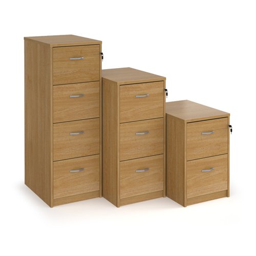 Wooden 3 drawer filing cabinet with silver handles 1045mm high - oak
