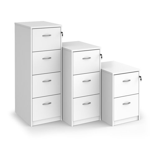 Wooden 4 drawer filing cabinet with silver handles 1360mm high - white