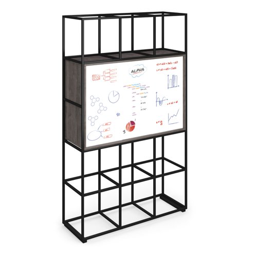 Flux modular storage triple frame with media unit in grey oak with TV bracket and whiteboard on reverse Modular Storage Systems FL-MM3-GO