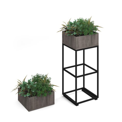 FL-PLP1-GO Flux modular storage single wooden planter box with plants - grey oak