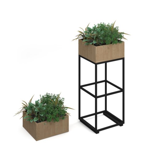 Flux modular storage single wooden planter box with plants - kendal oak