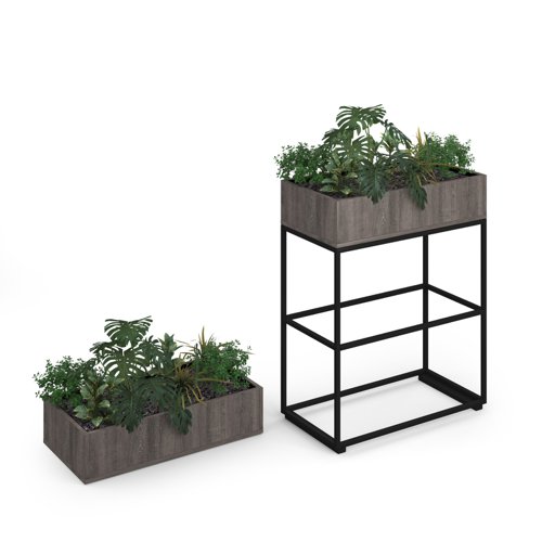 Flux modular storage double wooden planter box with plants - grey oak