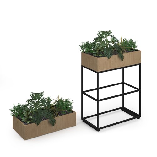 FL-PLP2-KO Flux modular storage double wooden planter box with plants - kendal oak