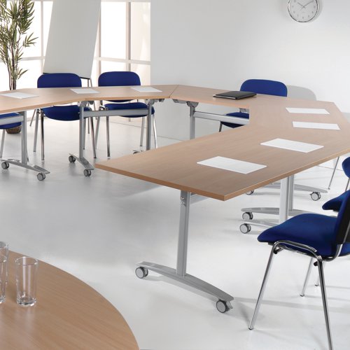 Semi circular deluxe fliptop meeting table with white frame 1600mm x 800mm - white