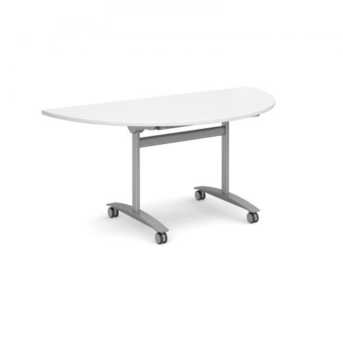 Deluxe Fliptop Table Semi-Circle 1600x800mm Silver Frame/White Top DFLPS-S-WH