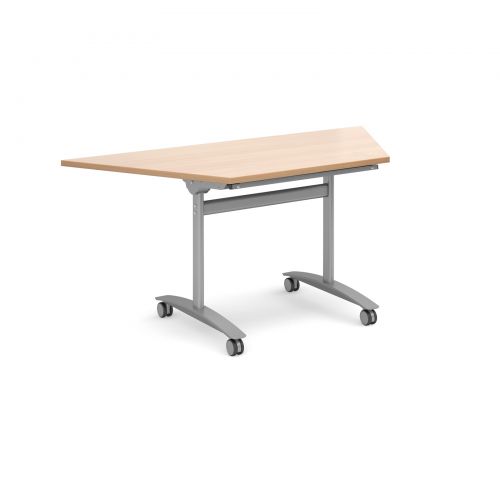 Trapezoidal fliptop meeting table 1600mm x 800mm - beech
