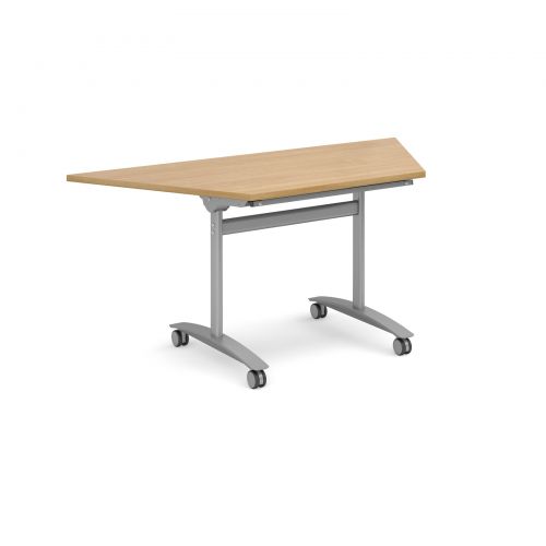 Trapezoidal fliptop meeting table 1600mm x 800mm - oak