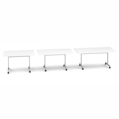 Rectangular fliptop meeting table with silver frame 1400mm x 800mm - white