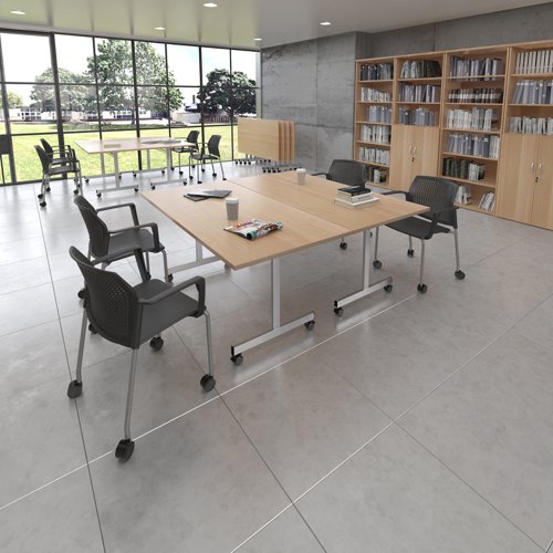 Rectangular deluxe fliptop meeting table with black frame 1200mm x 800mm - beech