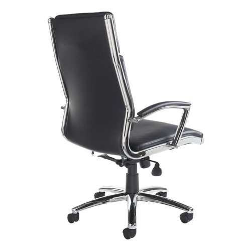 Inspired by Italian design, Florence features black leather on all seating surfaces and a polished chrome base and arms which complement the leather nicely. Besides looking stunning, the Florence chair also has several ergonomic features including sculptured lumbar support and a deep padded seat and back for enhanced comfort working for long periods.