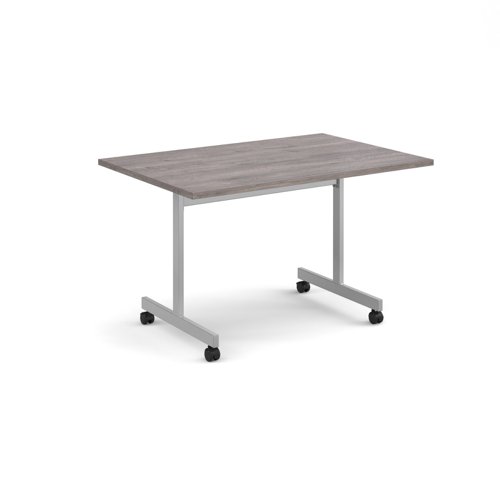 Rectangular fliptop meeting table with silver frame 1200mm x 800mm - grey oak