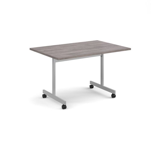 Rectangular flip top meeting table with silver frame 1200mm x 800mm - grey oak