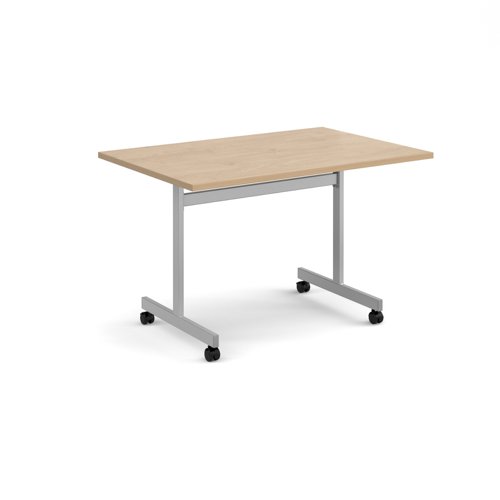 Rectangular flip top meeting table with silver frame 1200mm x 800mm - Kendal Oak