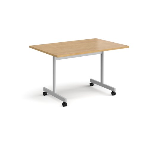 Rectangular flip top meeting table with silver frame 1200mm x 800mm - oak