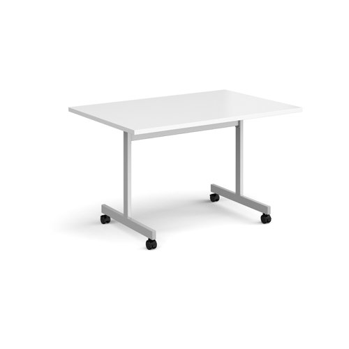 Rectangular flip top meeting table with silver frame 1200mm x 800mm - white