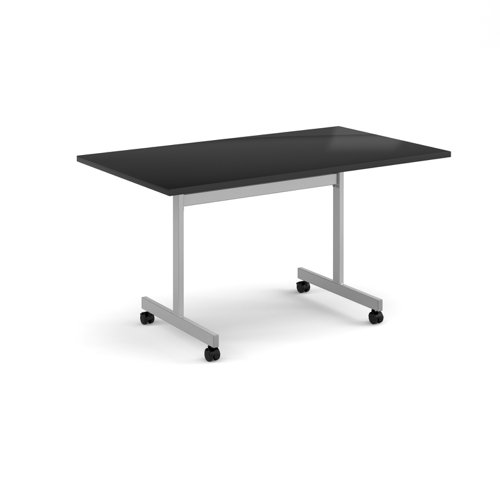 Rectangular flip top meeting table with silver frame 1400mm x 800mm - Black | FLP14-S-BK | Dams International