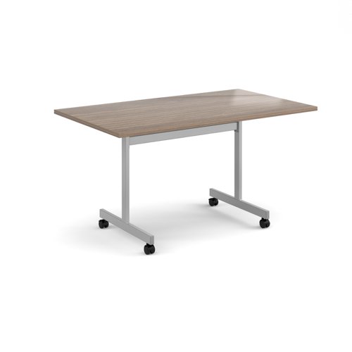 Rectangular flip top meeting table with silver frame 1400mm x 800mm - Barcelona Walnut