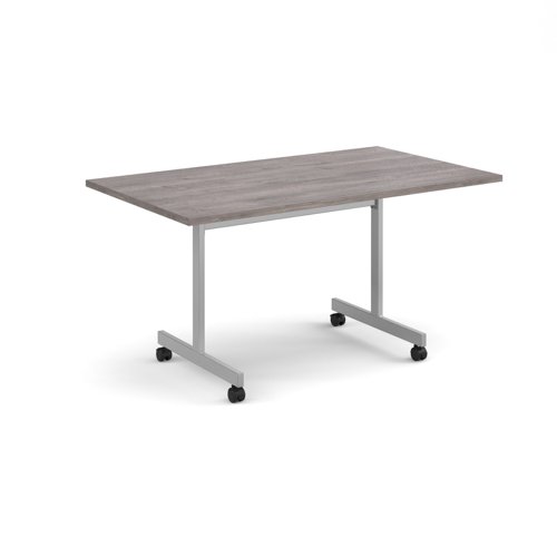 Rectangular fliptop meeting table with silver frame 1400mm x 800mm - grey oak