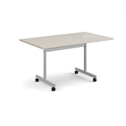 Rectangular flip top meeting table with silver frame 1400mm x 800mm - Light Grey